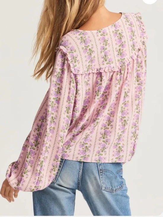 LoveShackFancy Sanderson Pink Floral Blouse - Picture 4 of 12